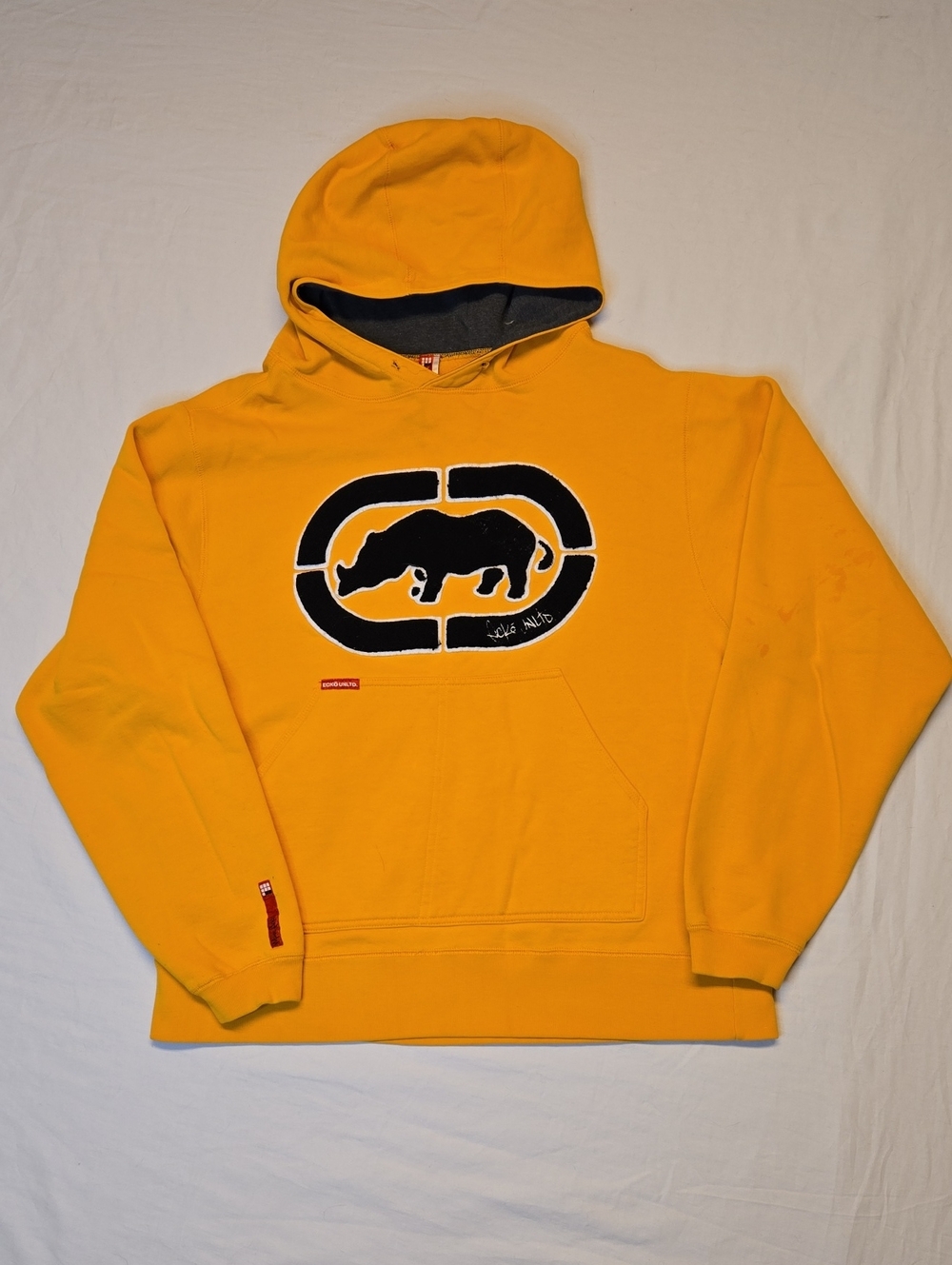 Ecko Unlimited Yellow Hoodie Sweater with Big Rhino Graphic Vintage Y2K